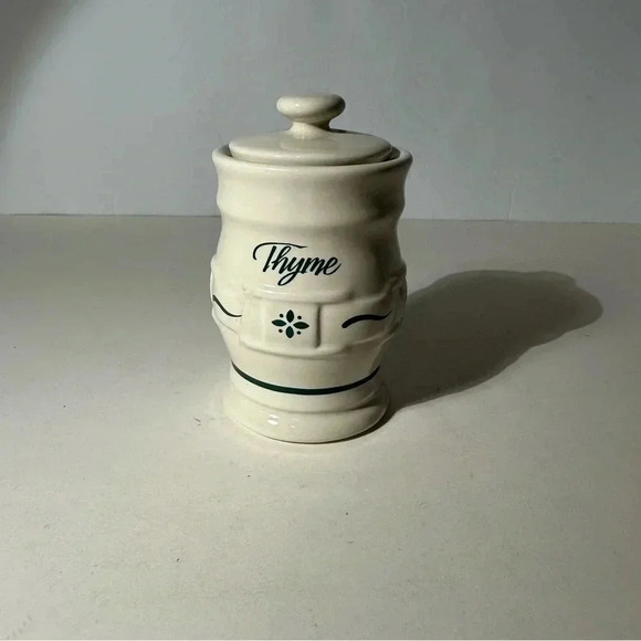 Longaberger Thyme Spice Jar Ivory Green USA Woven Traditions With Lid 4” - Picture 1 of 6